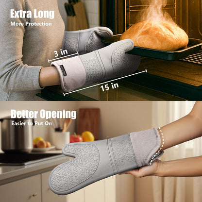 RORECAY Silicone Oven Mitts and Pot Holders Sets, Gloves for Kitchen, Beige