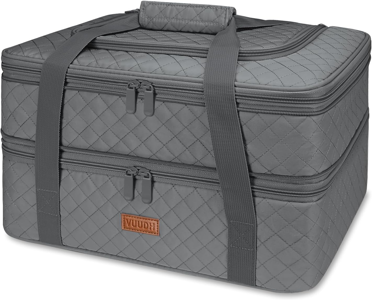 Quilted Double Decker Casserole Carrier - Expandable Dish Carrying Case for Hot or Cold Food, Lasagna Holder for Potluck Parties, Picnic, Beach, Fits 9"×13" Baking Dish (Black)