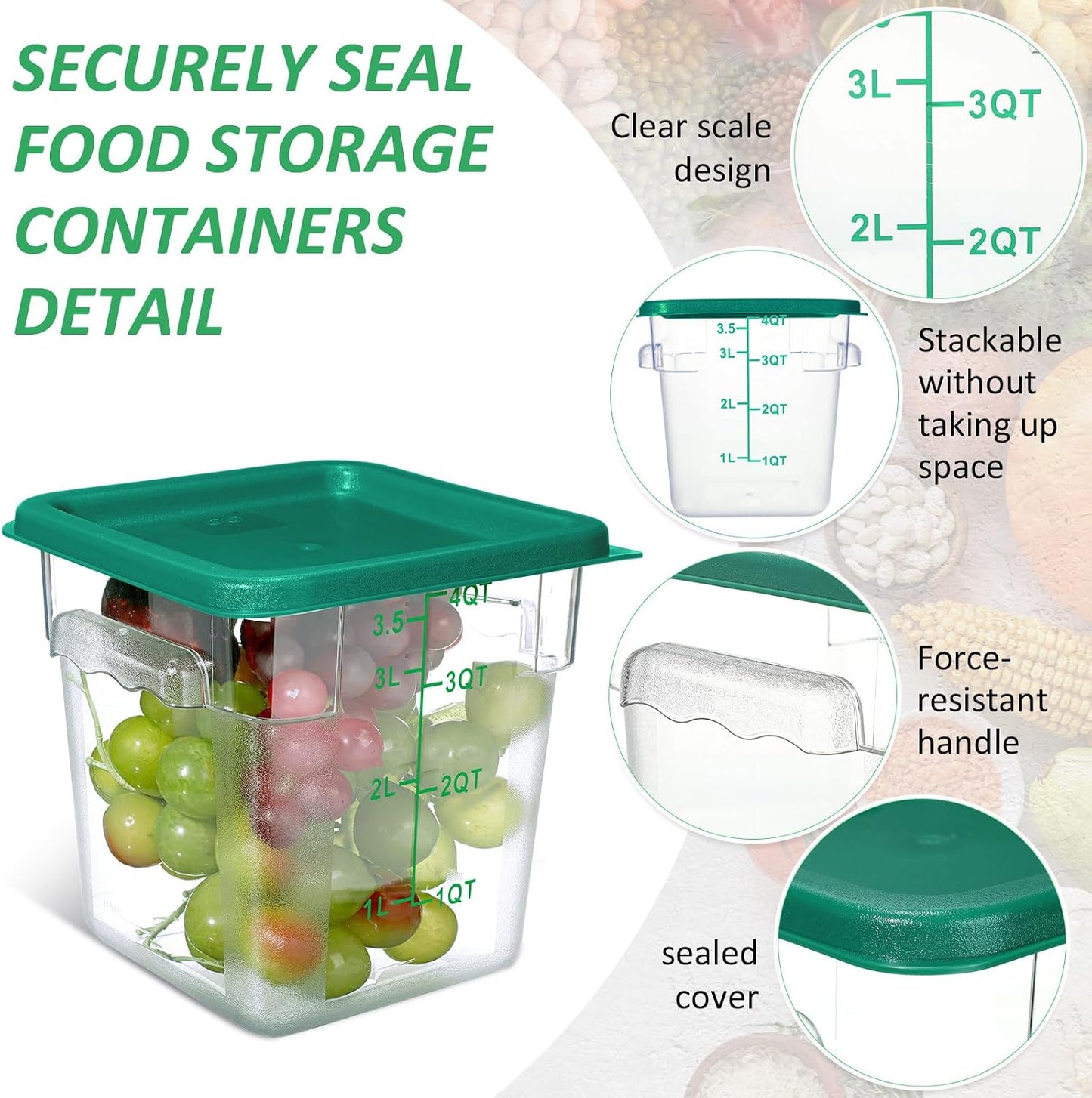Yungyan 6 Pcs Commercial Clear Food Storage Containers 4 Qt Square Acrylic Airtight Food Storage Containers with Lids for Kitchen Restaurant Pantry Freezer Flour Sugar(Red)