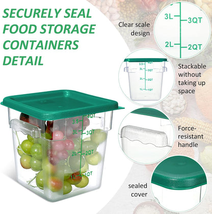 Yungyan 6 Pcs Commercial Clear Food Storage Containers 4 Qt Square Acrylic Airtight Food Storage Containers with Lids for Kitchen Restaurant Pantry Freezer Flour Sugar(Red)