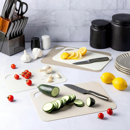 4-Piece Poly Cutting Mats Set - 2 Sizes (SM 7.5"x11.4", MD 9.8"x13.4") | Cream Color, BPA-Free Polypropylene, Easy to Clean, Non-Slip for Food Prep (Fruits, Veggies, Meats)