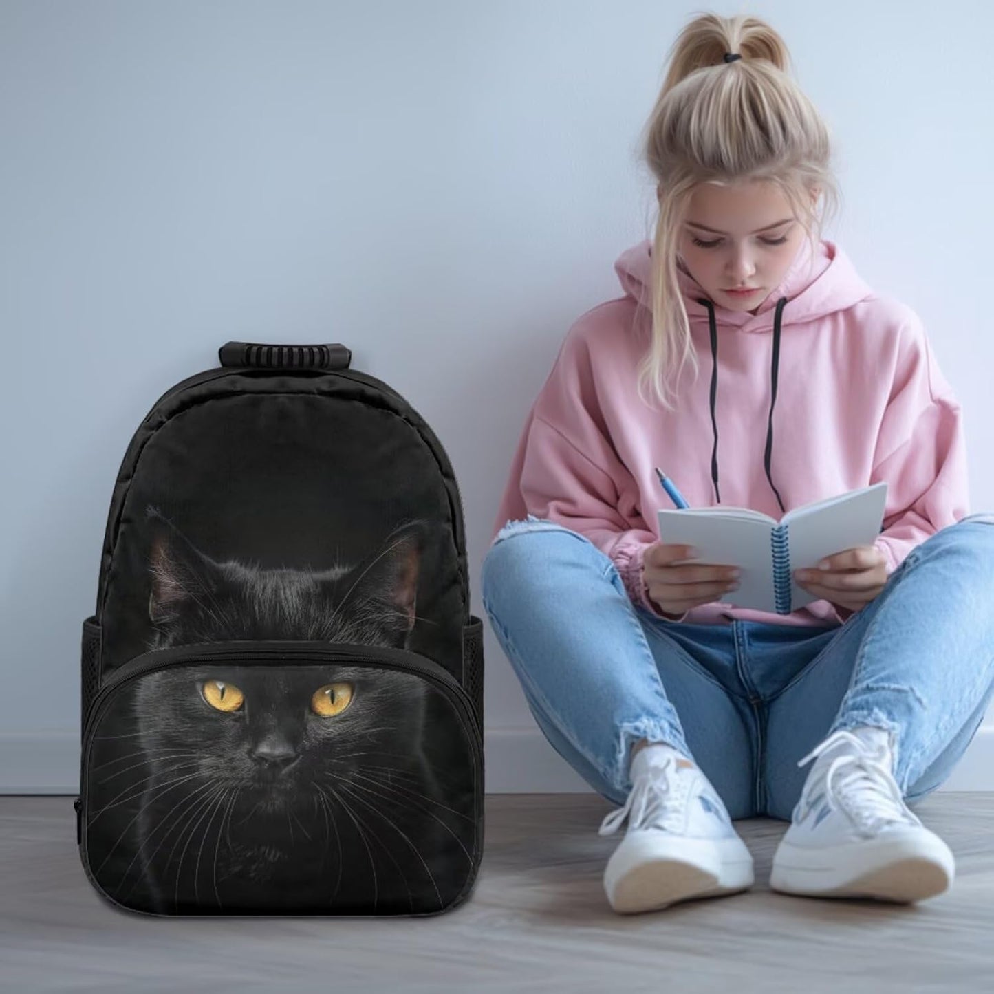 Highland Cow Backpack with Lunch Box Set for Kids Sunflower School Backpack for Girls Boys Back to School Bag Student Travel Backpacks Reusable Utensils Pen Case Water Bottle Bag 5PCS