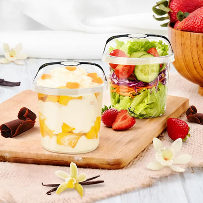 Disposable Food Containers With Lids And Spoons 50 Pack 12 oz Mini Parfait Dessert Cups Take Out Meal Prep Salad Bowls For Lunch, Plastic Ice Cream Bowls Pet, Acai Bowl, To-Go Party Containers(12oz)