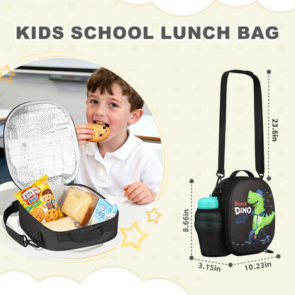 Kids Lunch Box for Kids Insulated Reusable Lunch Bag Tote Durable Children Leak-proof Lunchbox with Adjustable Shoulder Strap for School Daycare Travel Picnic (Navy - 3D Dinosaur)