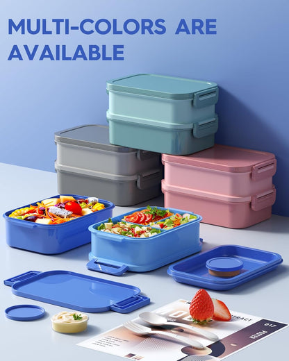 KEMETHY Adults Bento Lunch Box Set with Thermo Bag, 74oz Stackable Leak-proof 3-tiers Bento Box, Built-in Utensil and Sauce Container for Work, School, Dining Out (Gray)