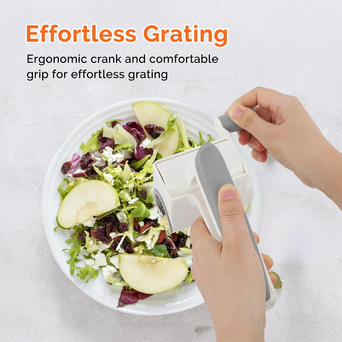 UHIYEE Patented Handheld Parmesan Cheese Grater with 2 Rotary Drums, White