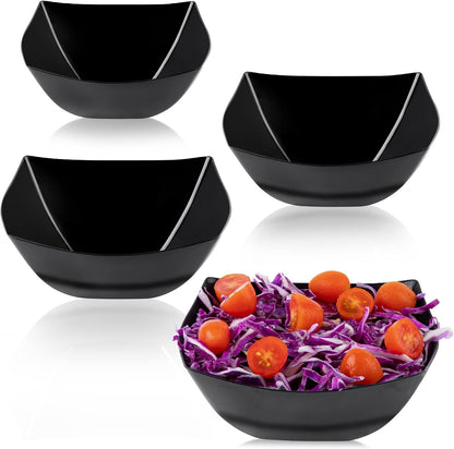 PLASTICPRO Disposable Square Serving Bowls, Party Snack or Salad Bowl, Plastic Clear or White Pack of 4 (16 OUNCE, White)
