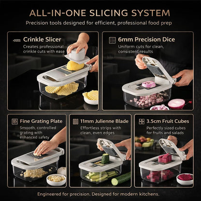Vegetable Chopper, Stainless Steel Food Dicer and Mandoline Slicer with Drain Holes and Storage Container, Dishwasher Safe Food Chopper for Onion, Potato, Cucumber, Carrot and More