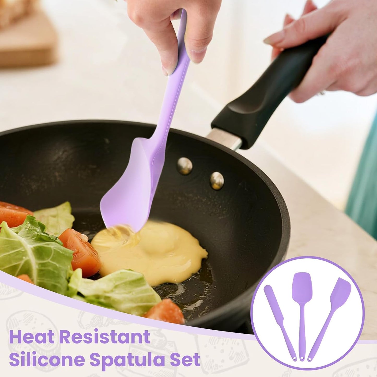 Silicone Spatulas Heat Resistant Food Grade Rubber Spatula, Handle with Ergonomic Grip Kitchen Utensils Set, Nonstick Silicona Cooking Utensils Set for Cooking, and Mixing 3Pacs Blue