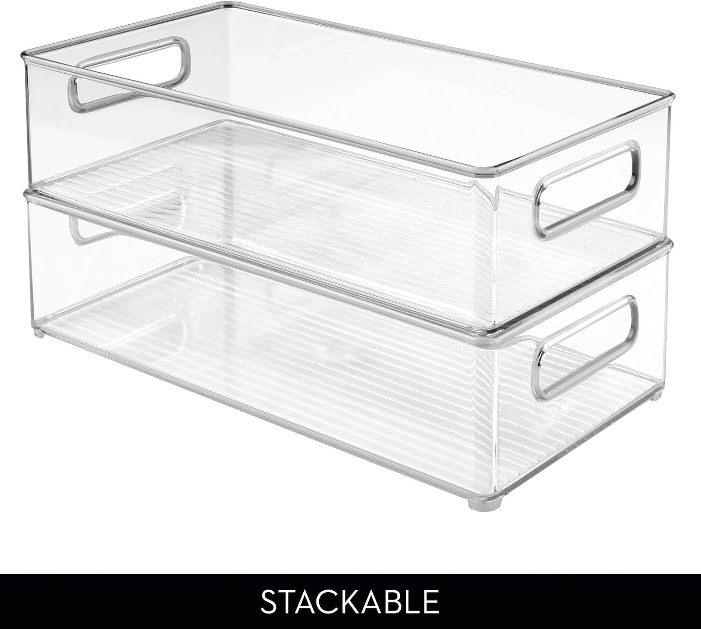 iDesign Stackable Fridge Bin, Clear, Set of 2 | Storage Bin for Freezer or Pantry, Made in USA