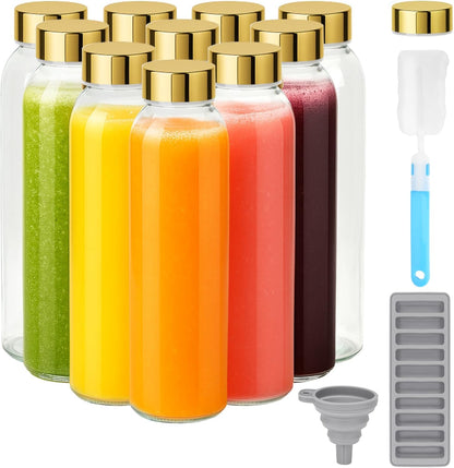 Zukro Glass Juice Bottles with Lids for Juicing 18 oz, Reusable Clear Glass Water Bottles with Stainless Steel Airtight Cap for Refrigerator, 100% Leak Proof Drinking Jar, BPA Free, Set of 6