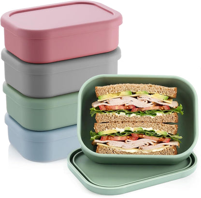 Layhit 4 Pcs Silicone Bento Box Lunch Box for Adult, 23.7 oz Reusable Sandwich Containers Food Storage with Lids Airtight for Lunch Meals Snacks, Dishwasher Freezer Safe (Matte Multicolor)