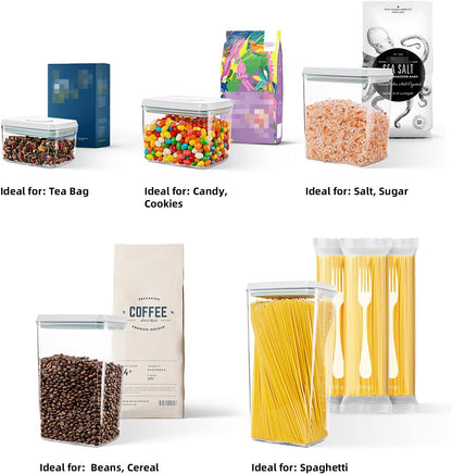 Airtight Food Storage Containers, 4-Piece Set, 1.3-3.5 Qt, Pop-Top Lids | Clear Stackable Pantry Jars for Flour, Sugar, Cereal, Oats, Pasta, Snacks, Baking Ingredients and Small Kitchen Organization