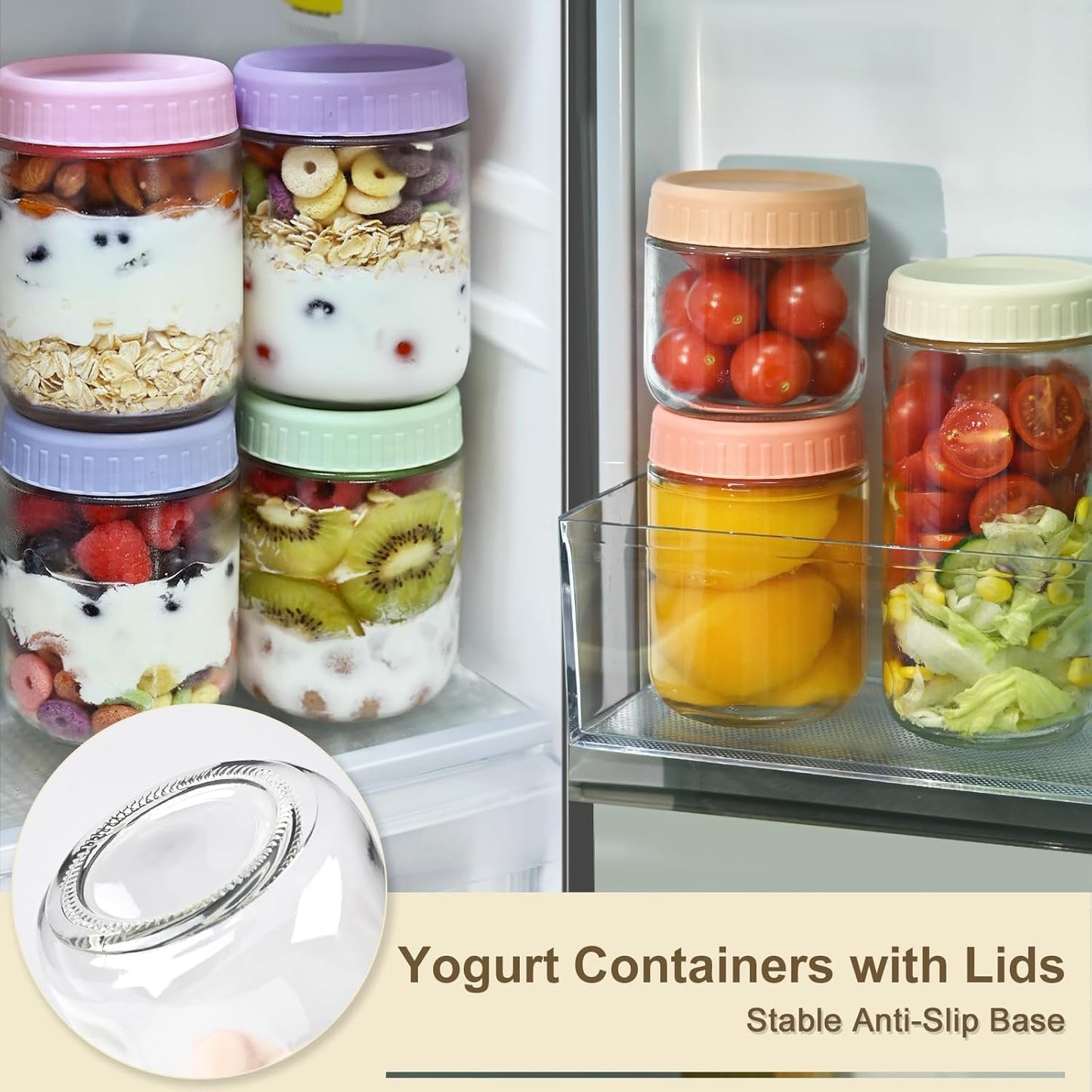 Overnight Oats Containers with Lids, 10oz Wide Mouth Mason Jars with Lids, 9 Pack Glass Jars with Airtight lid for Chia Pudding Yogurt Salad, Meal Prer Oatmeal Jars, Pink