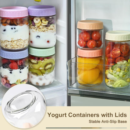 Overnight Oats Containers with Lids, 10oz Wide Mouth Mason Jars with Lids, 9 Pack Glass Jars with Airtight lid for Chia Pudding Yogurt Salad, Meal Prer Oatmeal Jars, Pink