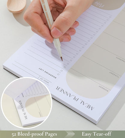 Magnetic Meal Planner 6x9 Inch Weekly Planning Notepad, 52 Sheets with Perforated Grocery List - The Ultimate Fridge Menu Organizer