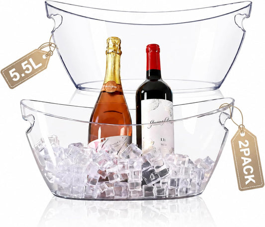 Ice Bucket 2 PCS, Ice Buckets for Parties, Clear Acrylic Beverage Tub, Mimosa Bar Supplies Drink Bucket for Wine, Champagne, Beer, 5.5L Large Ice Bucket (16.5x7.3x6.8 in)