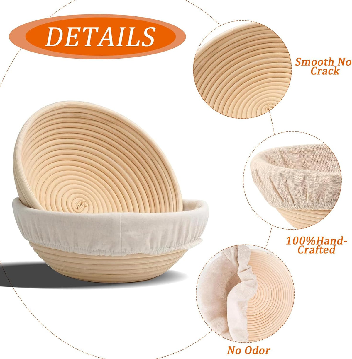 Nalcant 4 Pack Oval Banneton Proofing Basket Set, 10 Inch