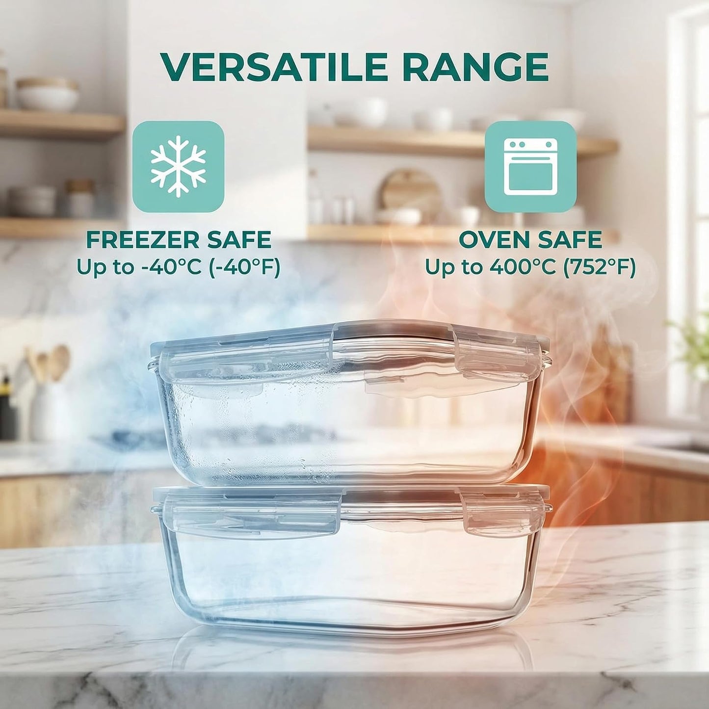 5 Pack 36oz Borosilicate Glass Food Storage Containers Set with Lids, Freezer Meal Prep Containers, Airtight Bento Lunch Container Set, Oven, Freezer and Dishwasher Safe, BPA Free, Kitchen Storage Set