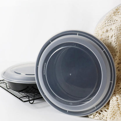 48oz round meal prep containers reusable with lids takeout large food salad bowls BPA free to go freezer bento lunch boxes plastic circle food containers with lids dishwasher 10Set