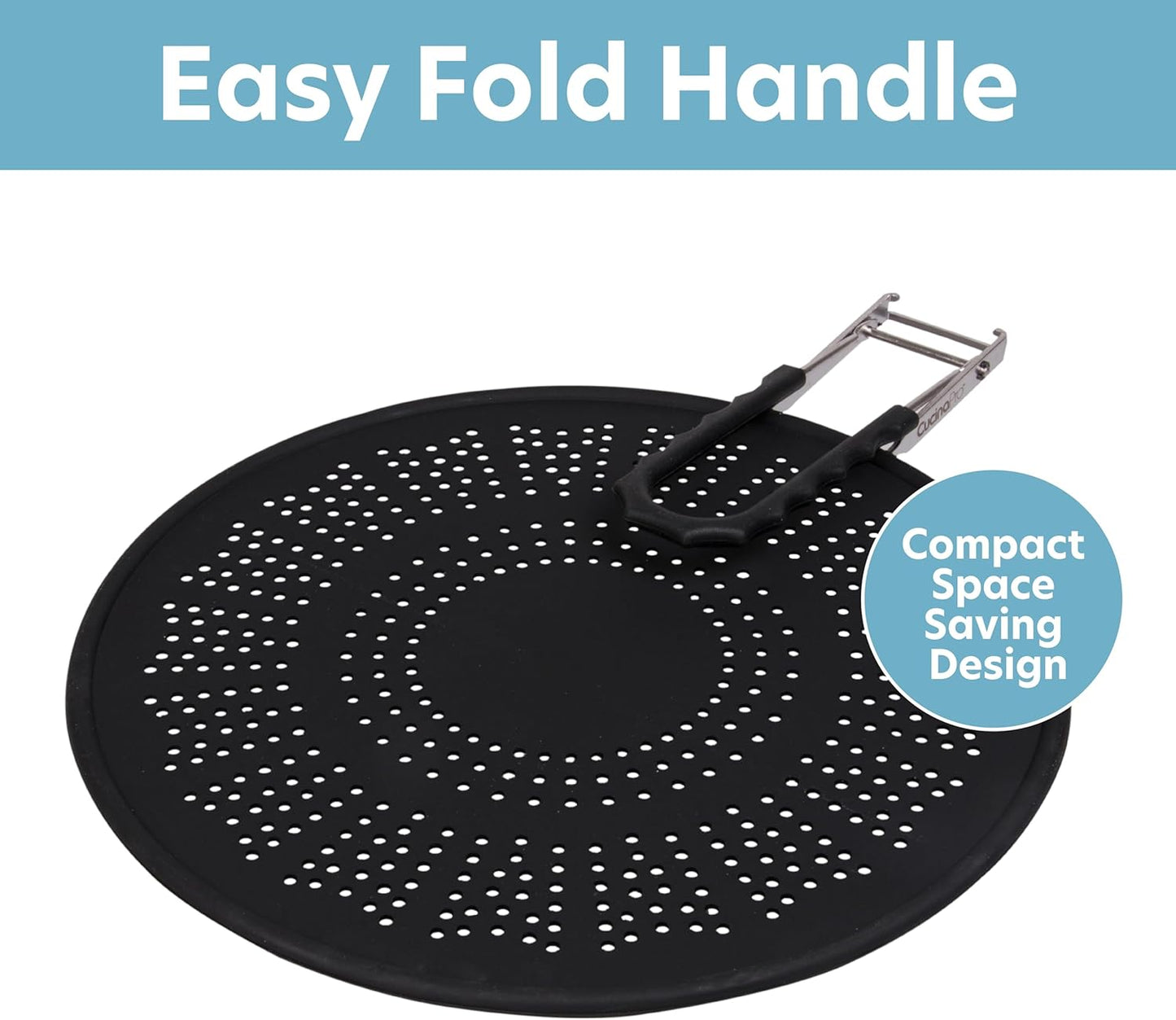 XL 11.5" Silicone Splatter Screen Shield- Multi Use Pan Cover with Foldable Handle & Built in Water Strainer- Protect from Oil, Grease with Shield Guard- Fits Most Kitchen Frying Pans, Heat Resistant