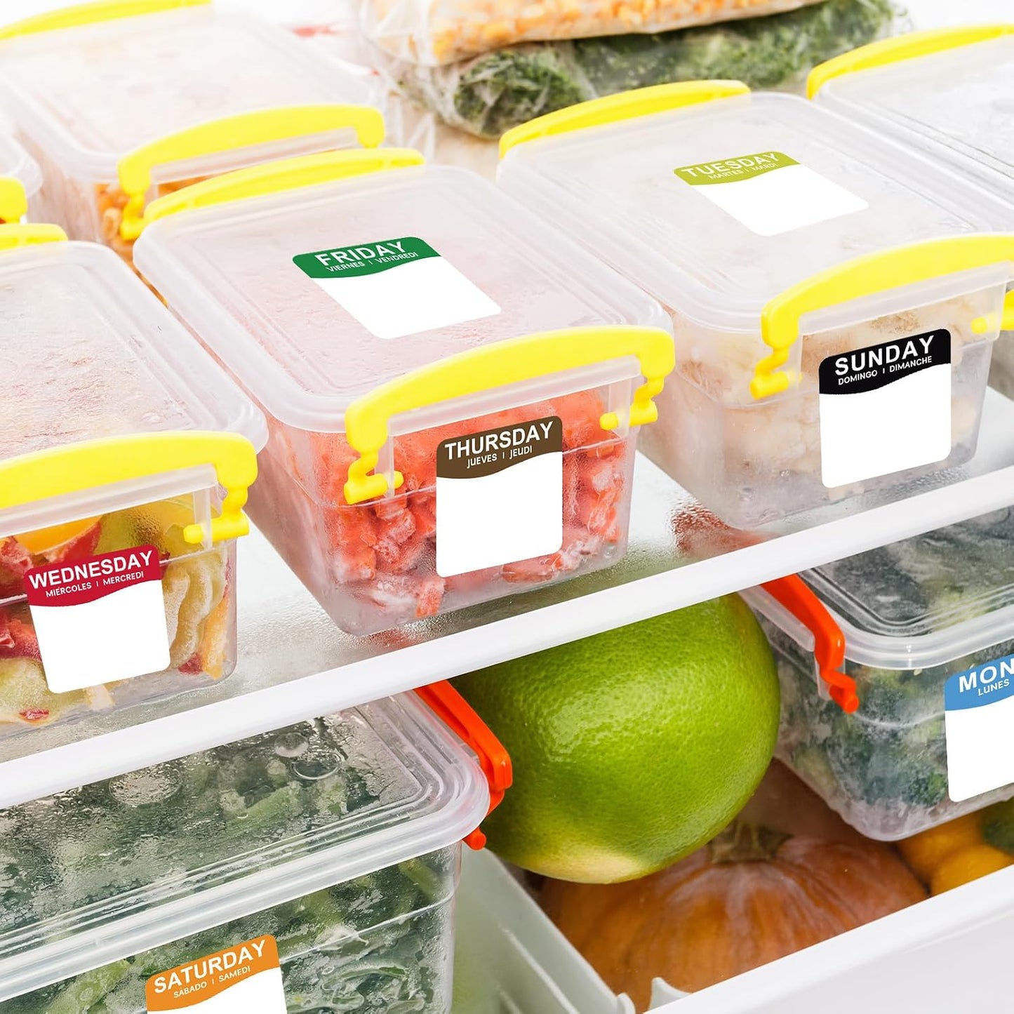 Sayglossy 7000 Pcs Day of Week Label Food Label Monday Through Sunday Management Inventory Sticker Removable Weekly Self Adhesive Date Dot Sticker for Restaurant Kitchen Container (Square)