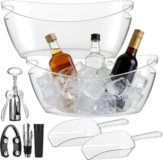 2-Pack Ice Buckets For Parties with Scoops, Tongs, Wine Opener, Wine Stoppers, 5.5L Acrylic Ice Bucket, Champagne Bucket, wine buckets for parties, Easy-Carry Handle, Ideal for Bars, Parties, Home Use