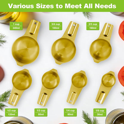 Stainless Steel Measuring Cups Set of 7, Stackable Measure Cups Kitchen Gadgets for Cooking Baking Supplies Tools, Nesting Metal Cup Spoons Easy to Read Markings for Dry & Liquid Measurements Baker