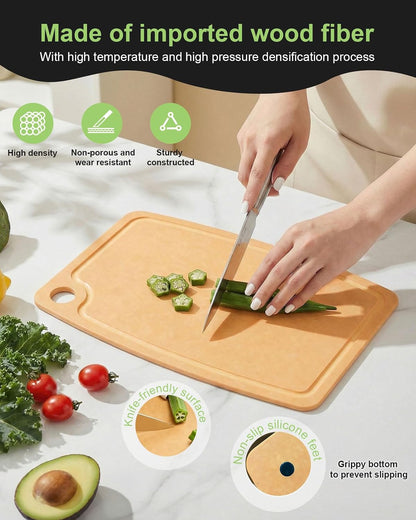 3PCS Wood Fiber Cutting Board - Dishwasher Safe Cutting Boards for Kitchen Set of 3 Composite Wood Chopping Boards with Juice Groove, Non-Slip Feet & Lightweight Eco-Friendly for Indoor/Outdoor Used