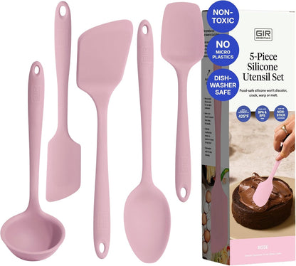 GIR 5-Piece Silicone Kitchen Utensils Set, Non-Toxic Cooking Utensils for Cooking and Baking, Heat Resistant, Food Grade, Dishwasher Safe Rubber Spatula, Ladle, Spoon - Charcoal