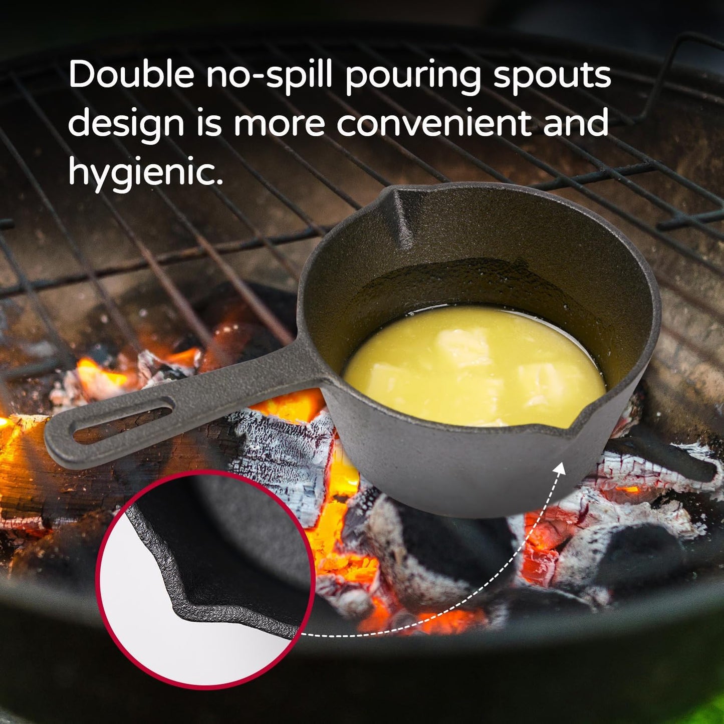 Cast Iron Basting Pot, 15.5 Oz 3 PCS BBQ Sauce Melting Pot Set with Silicone Basting Brush & Handle Cover, Mini Butter Pot for Grilling Smoking Outdoor Grill Accessories