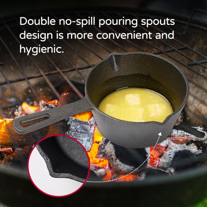 Cast Iron Basting Pot, 15.5 Oz 3 PCS BBQ Sauce Melting Pot Set with Silicone Basting Brush & Handle Cover, Mini Butter Pot for Grilling Smoking Outdoor Grill Accessories