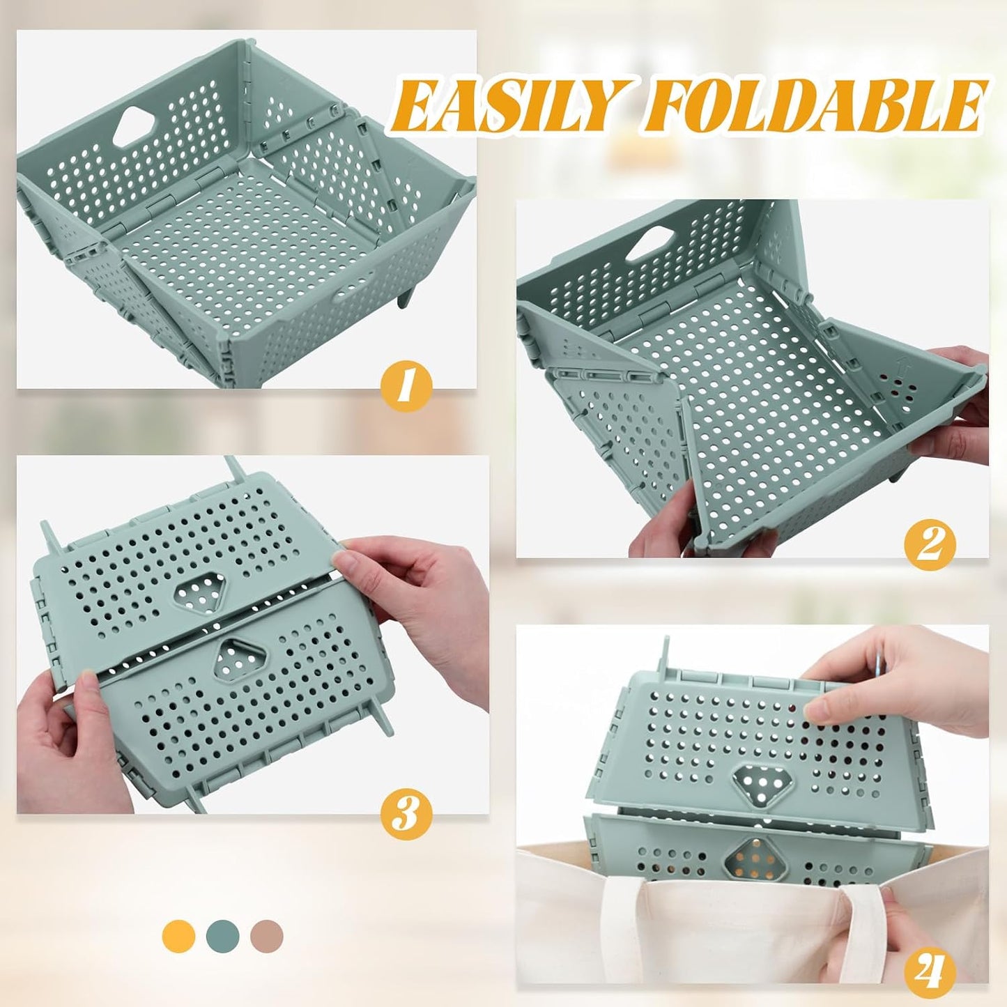 3 Pack Versatile Collapsible Colander Thickened Plastic Kitchen Collapsible Strainer with Resting Feet Wash Foldable Storage Drain Basket for Pasta, Fruit, Vegetables, Berry Space Saving