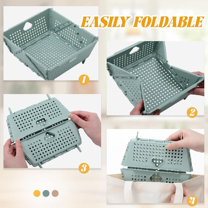 3 Pack Versatile Collapsible Colander Thickened Plastic Kitchen Collapsible Strainer with Resting Feet Wash Foldable Storage Drain Basket for Pasta, Fruit, Vegetables, Berry Space Saving