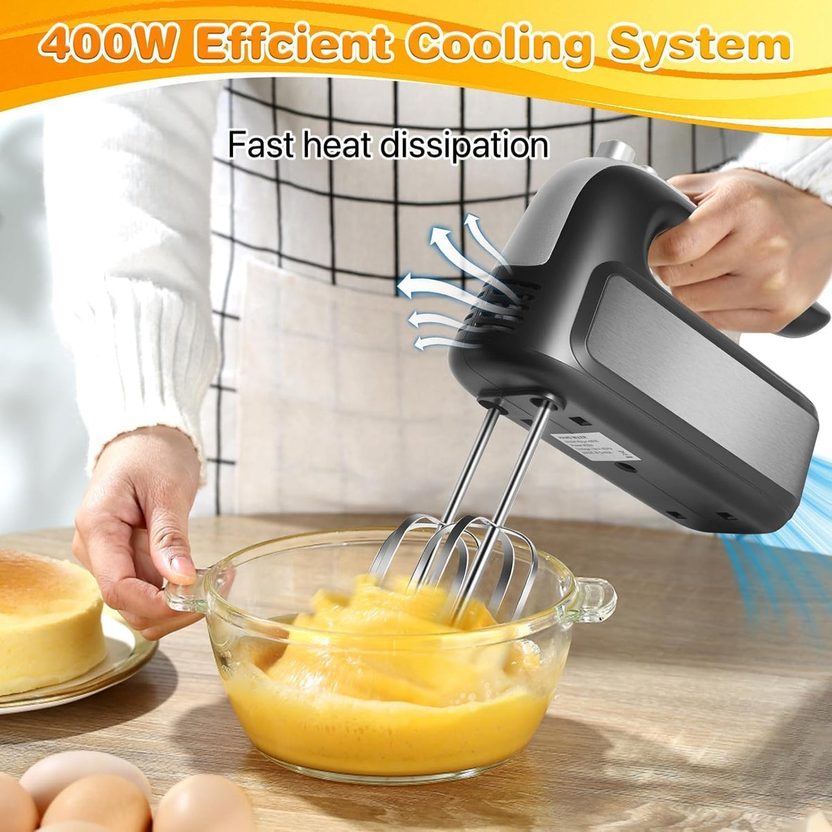 400W Electric Hand Mixer, 5-Speed with Turbo, 5 Stainless Steel Attachments