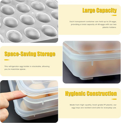 2 Pack Egg Trays with Lid,Easter Egg Containers,Deviled Egg Containers with Lid,Egg Tray Holder Carrier for 48 Eggs for Home Party Kitchen Supplies Refrigerator Storage