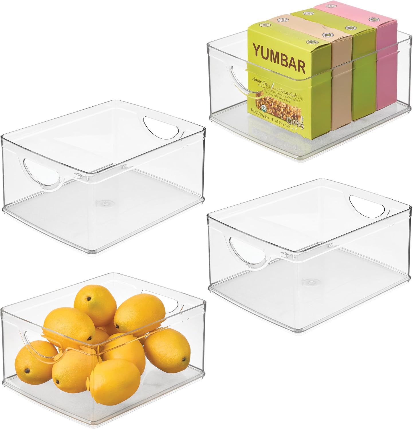 iDesign Pantry Storage Bins with Handles - Organizer Bins for Cabinets or Fridge - Set of 2 - Clear