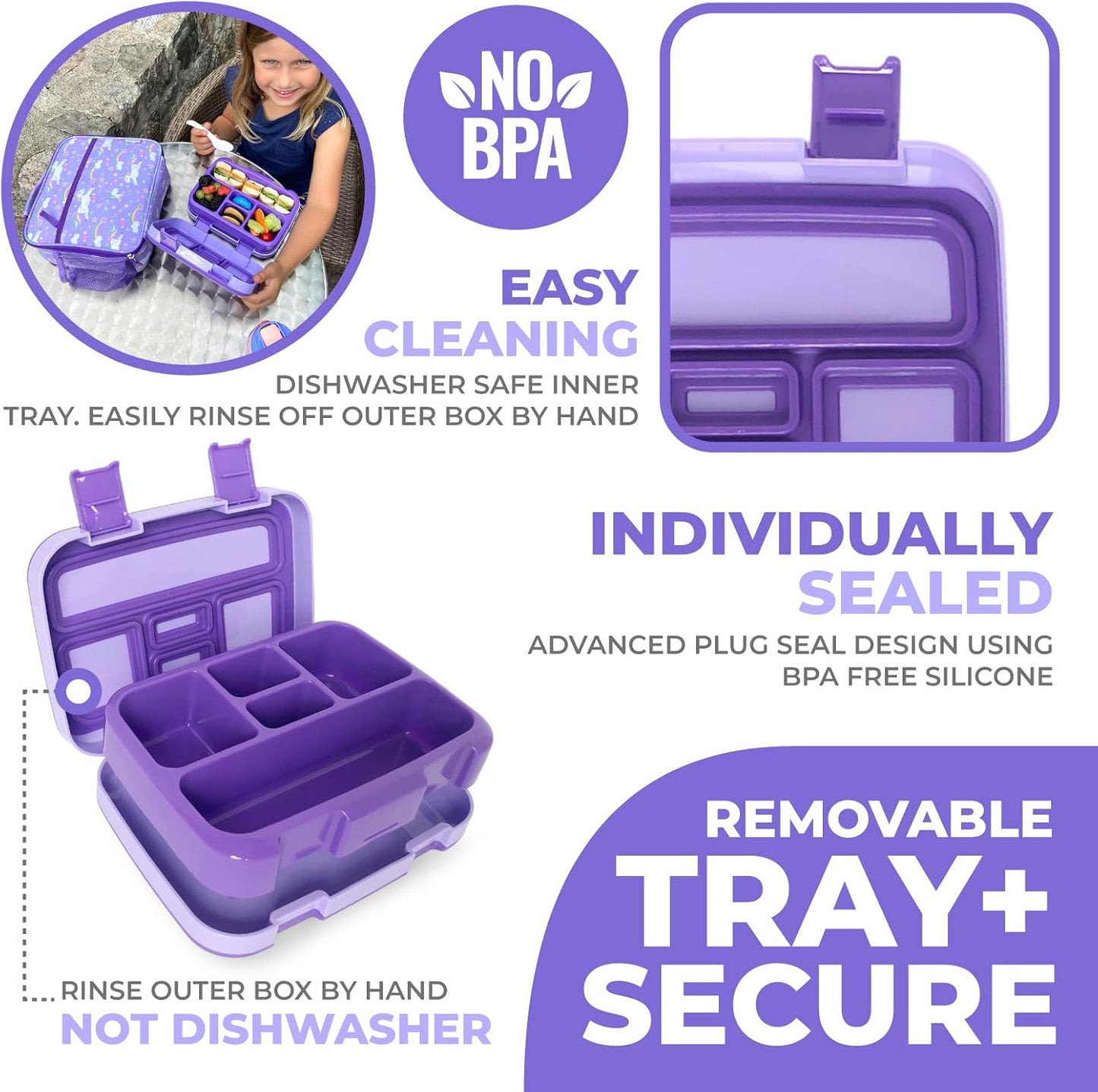 Kinsho Bento Lunch Box for Kids Toddlers, 5 Portion Control Sections, BPA Free Removable Plastic Tray, Pre-School Kid Toddler Daycare Lunches, Snack Container Ages 3 to 7 (Blue Space Rockets)