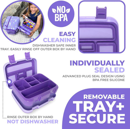 Kinsho Bento Lunch Box for Kids Toddlers, 5 Portion Control Sections, BPA Free Removable Plastic Tray, Pre-School Kid Toddler Daycare Lunches, Snack Container Ages 3 to 7 (Blue Space Rockets)