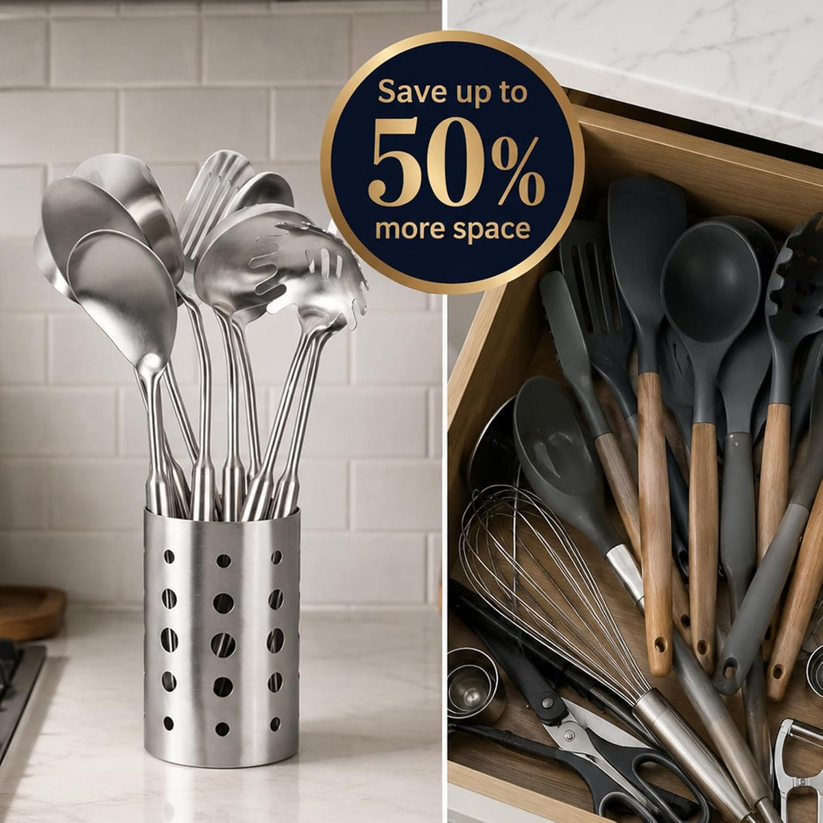 Newness Soup Ladle, [Rustproof, Heat Resistance, Integral Forming] Resilient 304 Stainless Steel Soup Spoon with Vacuum Ergonomic Round Handle, Cooking Spoon for Kitchen, 13.7 Inches