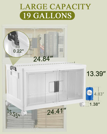 OlarHike 76QT Lockable Storage Bins with Lids - Folding Storage Box with Doors & Wheels, Collapsible Drawers for Home, Dorm, Closets, Office, School, College, Stackable Containers, 4 Pack Cubes