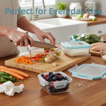 8 Pack Glass Meal Prep Containers with Lids, Glass Food Storage Containers with Airtight Vent Hole Lids, Lunch Containers Sets with lids Glass, Microwave Oven Freezer Dishwasher Safe