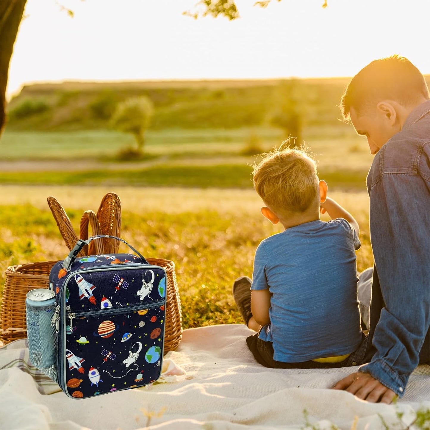 Kulle Astronaut Lunch Box for Boys, Insulated Kids Lunch Bag with Freezable Compartment, Thermal Reusable Lunchbox for School, Outdoor, Daycare - Space Theme Design