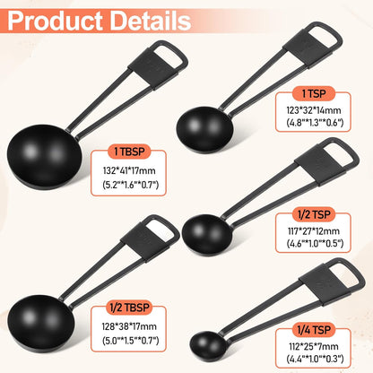 9 PCS Black Stainless Steel Measuring Cups and Spoons Set, Nesting Metal Measuring Cup with Ring Connector for Liquid and Dry Ingredients, Cooking and Baking (Black)