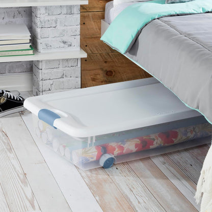 Sterilite 6-Pack Latching Box, Under Bed Storage Bins with Lids, Clear Plastic, 25 Quart - Heavy-Duty Organizing Containers for Closet, Bathroom, and Office