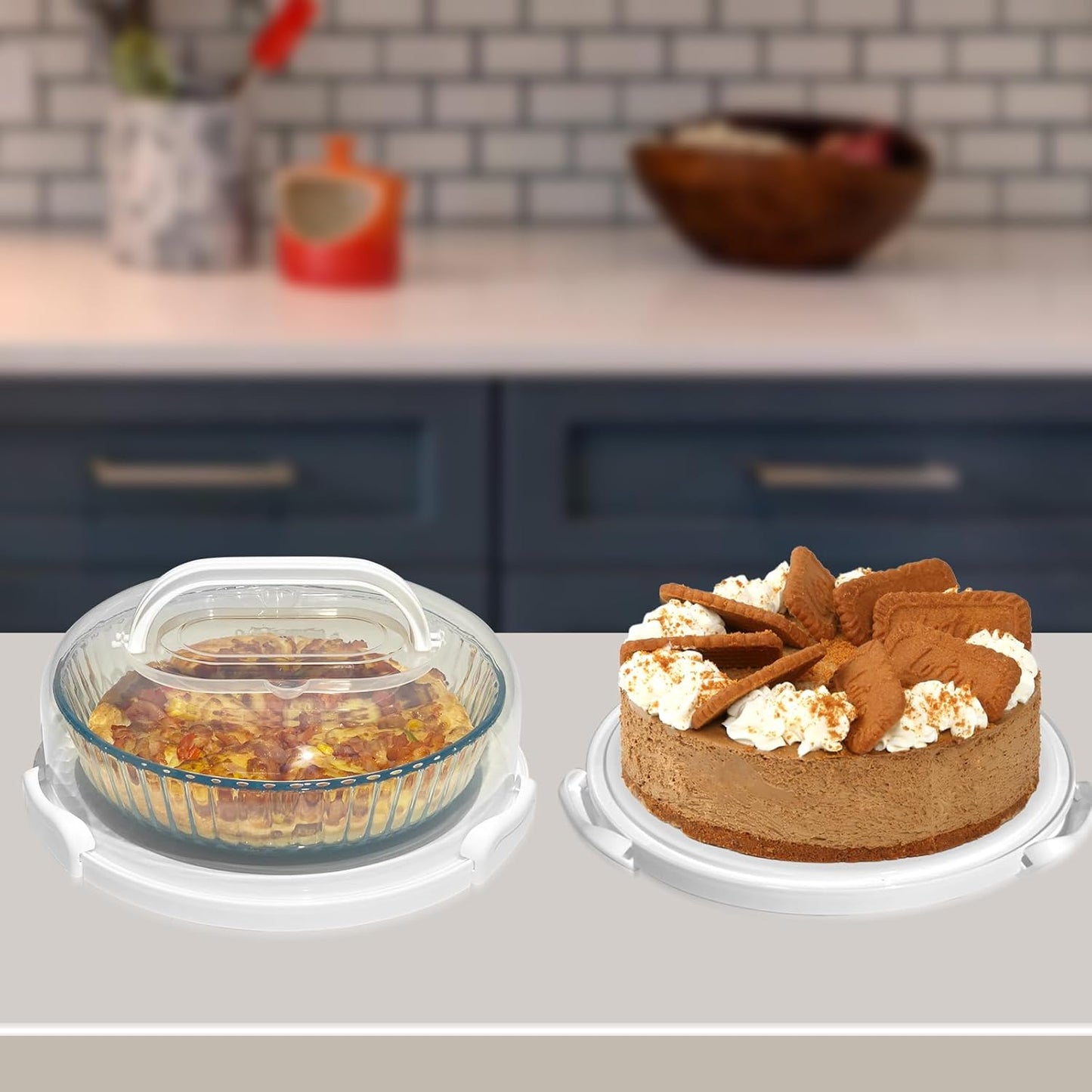 2 Pack Pie Containers with Lids and Handles, Includes Insulated Bags and Non-Slip Heating Pads, BPA Free Pie and Cheesecake Containers, Thanksgiving Gifts (Purple)