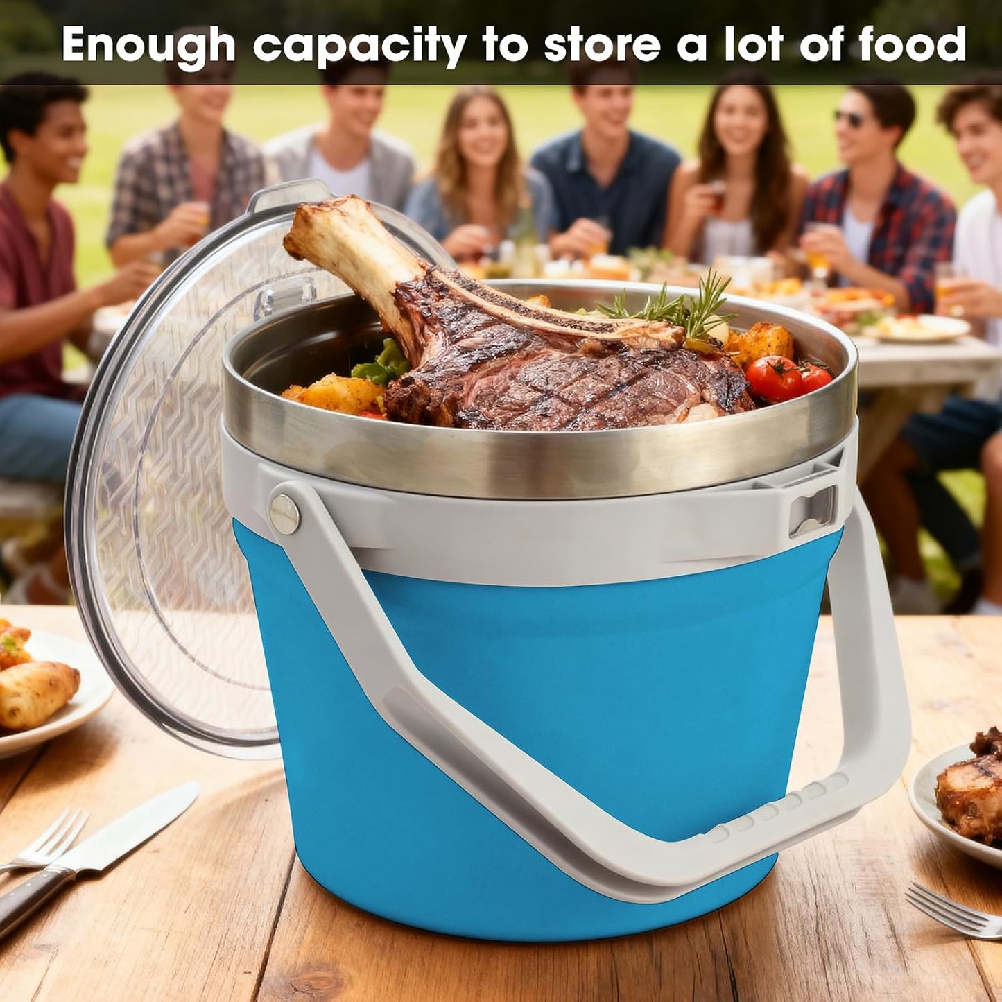 COKTIK 7L Vacuum Insulated Ice Bucket with Lid and Scoop& Tongs，Large capacity Stainless Steel Beverage Bucket for Cocktail, Champagne, Wine, Beer，Large Parties（Milk White Suit）