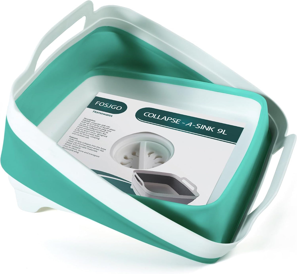 FOSJGO Collapsible Dish Basin with Drain Plug, Foldable Sink, 2.4 Gal (9L)