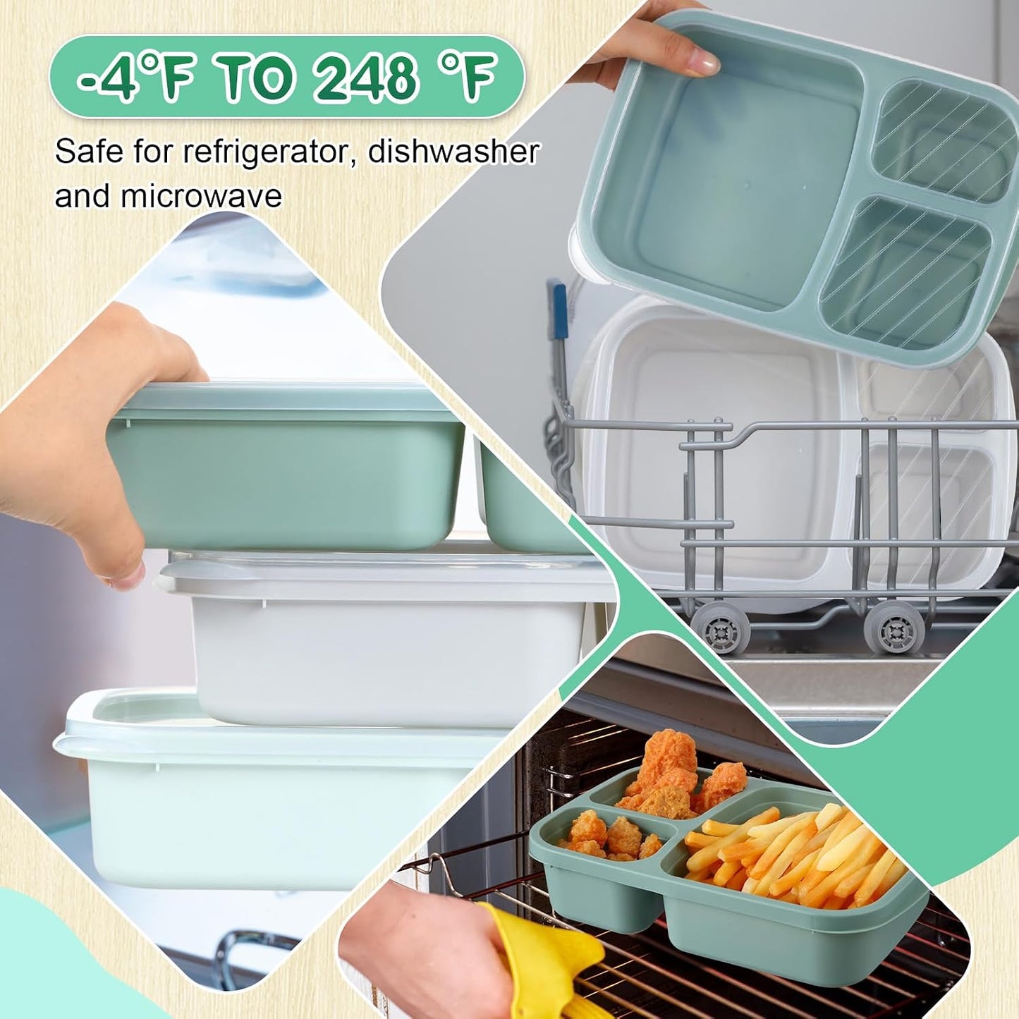Honeydak 5 Pack Snack Containers 3 Compartment Bento Snack Boxes Divided Meal Prep Containers with Lids Reusable Adults Lunch Food Storage Box for School Work Travel(Elderberry)