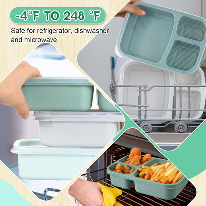 Honeydak 5 Pack Snack Containers 3 Compartment Bento Snack Boxes Divided Meal Prep Containers with Lids Reusable Adults Lunch Food Storage Box for School Work Travel(Elderberry)